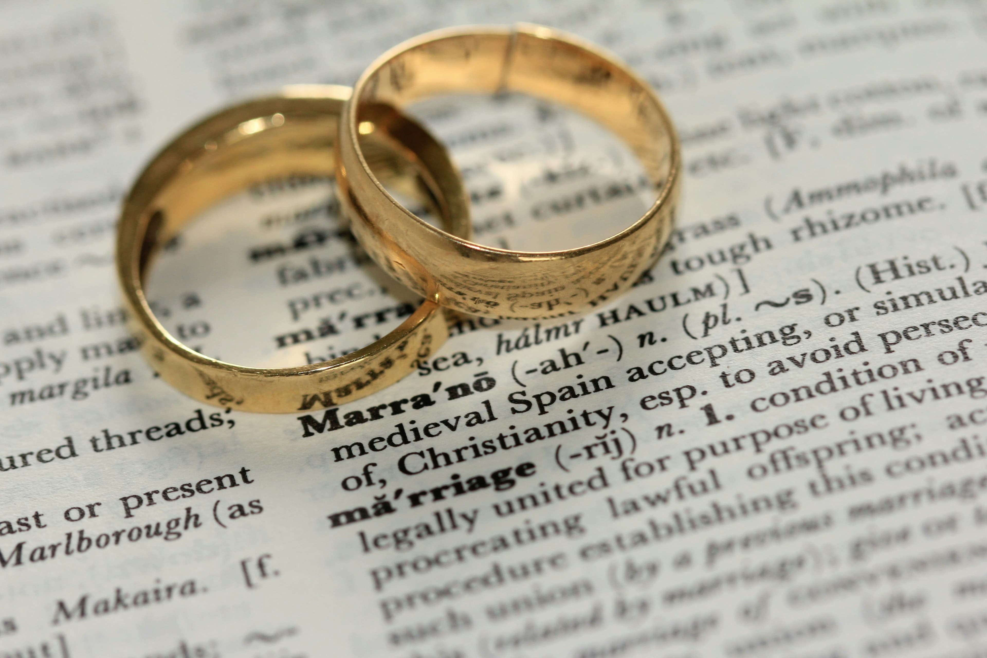 Wedding rings resting on legal documents